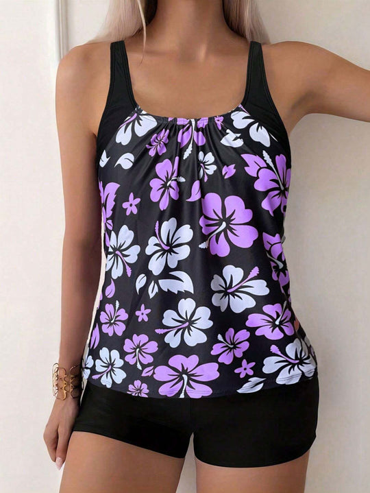 Damen Sportliches Tankini-Set mit floralen Akzenten R&B