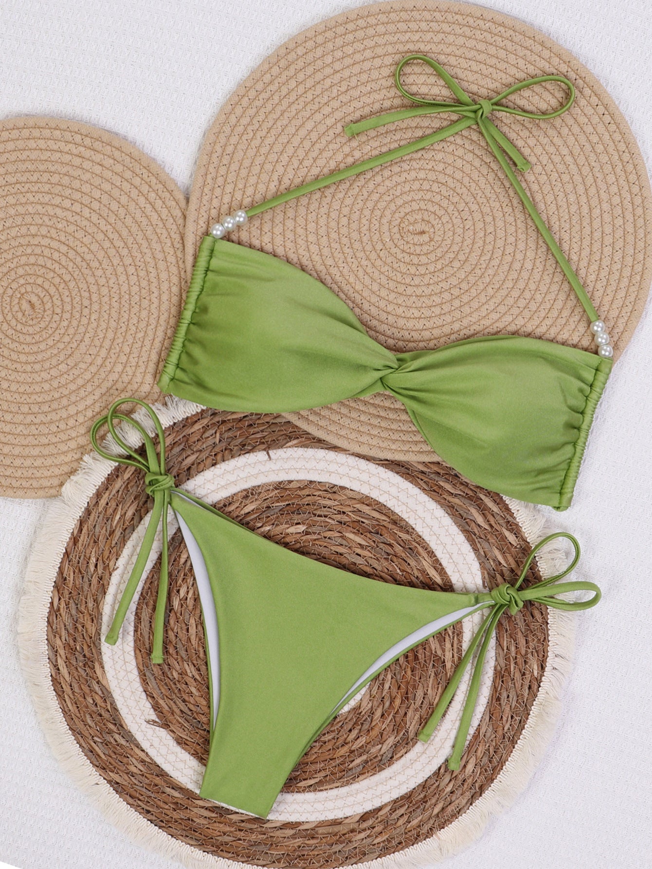 Damen Bandeau-Bikini mit eleganten Perlenschnüren R&B