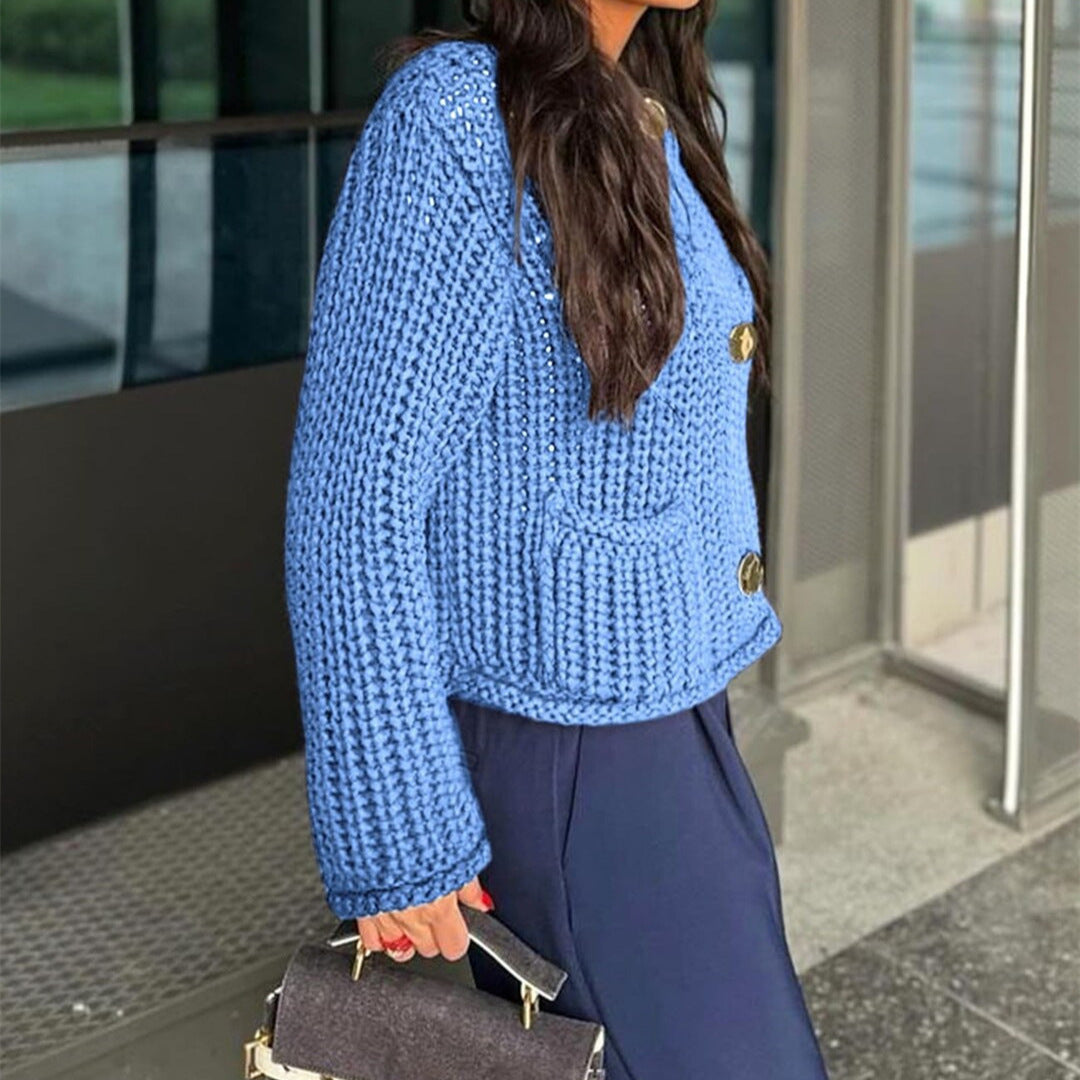 Damen Kuschelige Strickjacke mit großen Knöpfen und aufgesetzten Taschen R&B