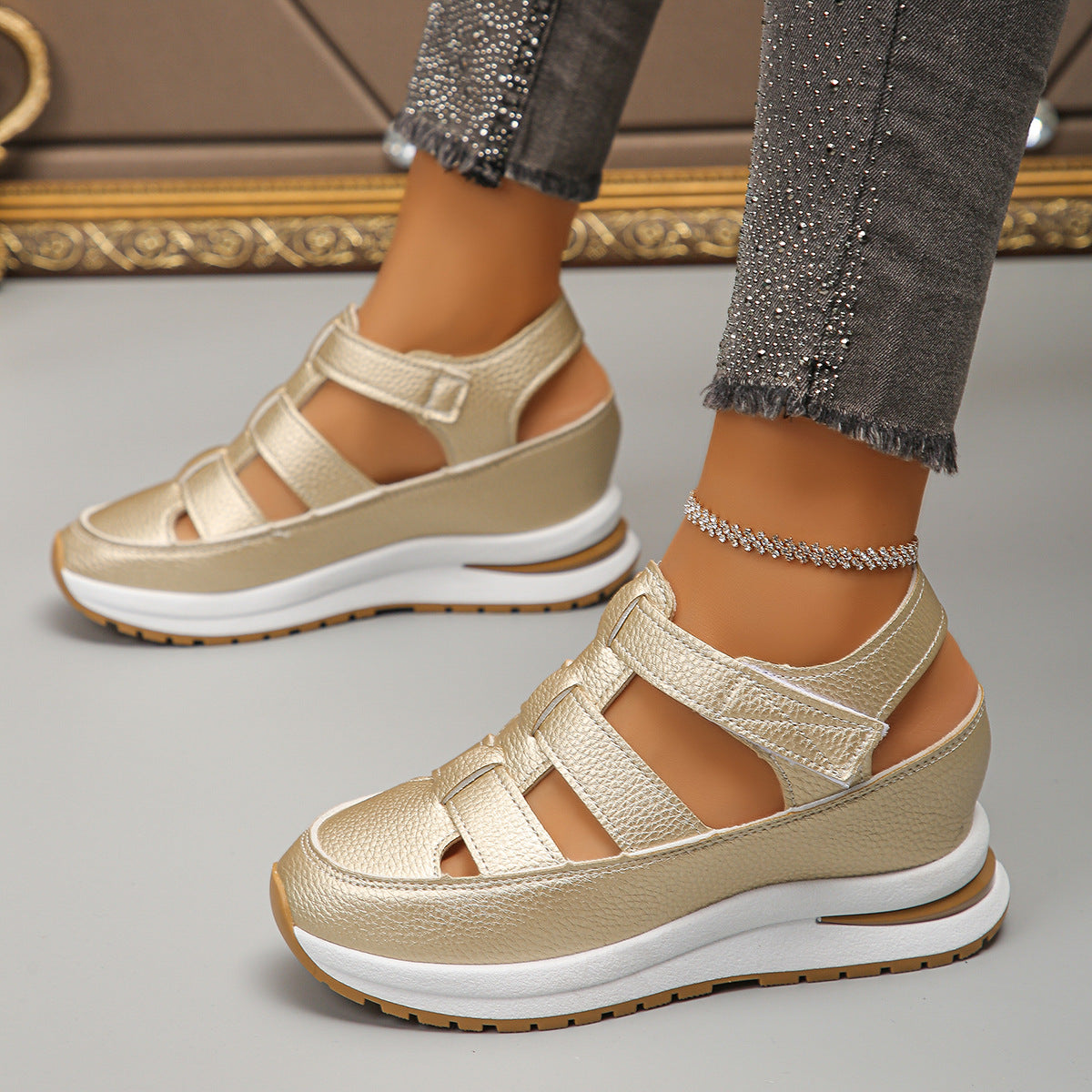 Damen Sportliche Wedge-Sandalen mit verstellbaren Riemen und rutschfester Sohle R&B