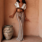 Damen stylisches Crop-Top und weite Palazzo-Hose Set R&B