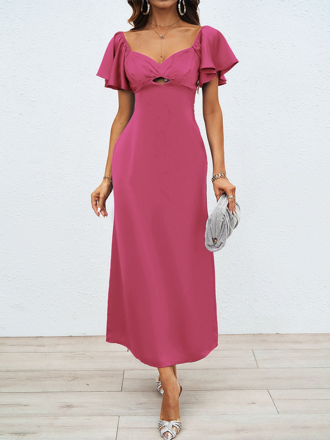 Damen Maxikleid mit schulterfreiem Design und eleganten Rüschendetails R&B
