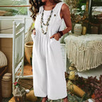 Damen Lässige Jumpsuit mit weitem Bein und Taschen R&B