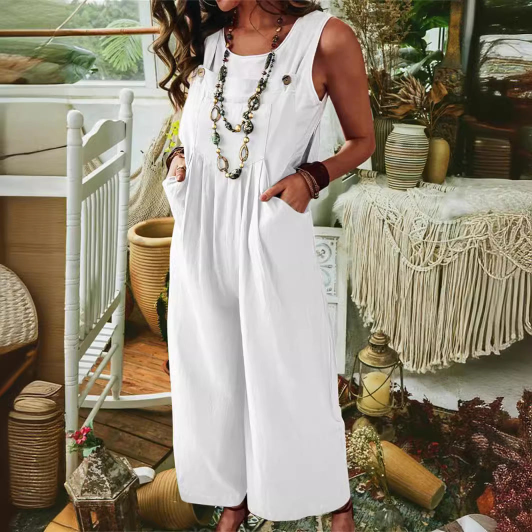 Damen Lässige Jumpsuit mit weitem Bein und Taschen R&B