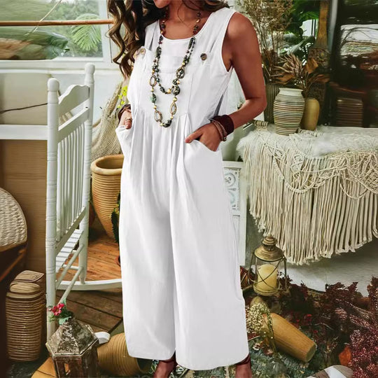 Damen Lässige Jumpsuit mit weitem Bein und Taschen R&B