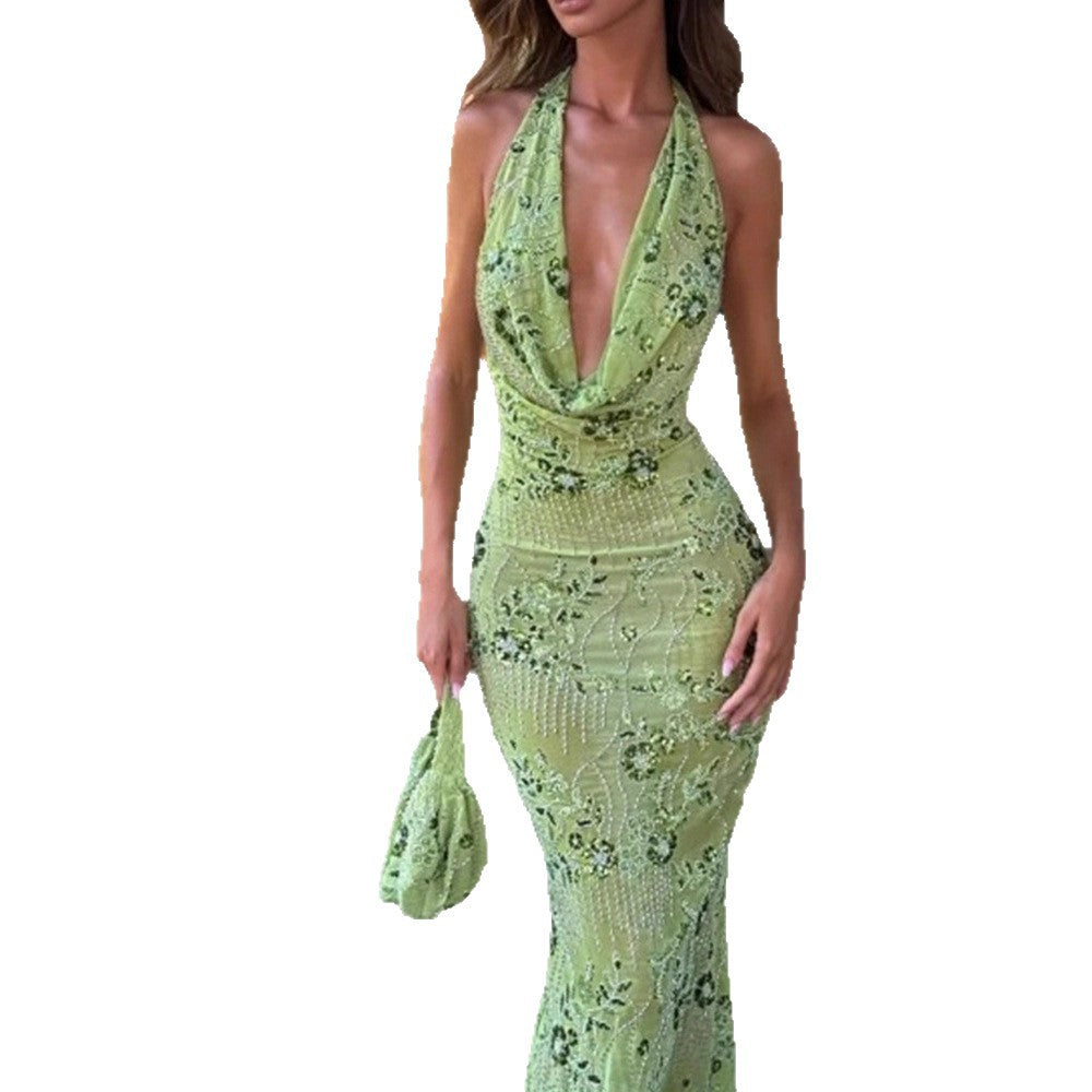 Damen Elegantes Maxikleid mit raffiniertem Drapierungsdesign und floralem Muster R&B
