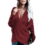 Damen Wickelpullover mit tiefem V-Ausschnitt und lockerer Passform R&B