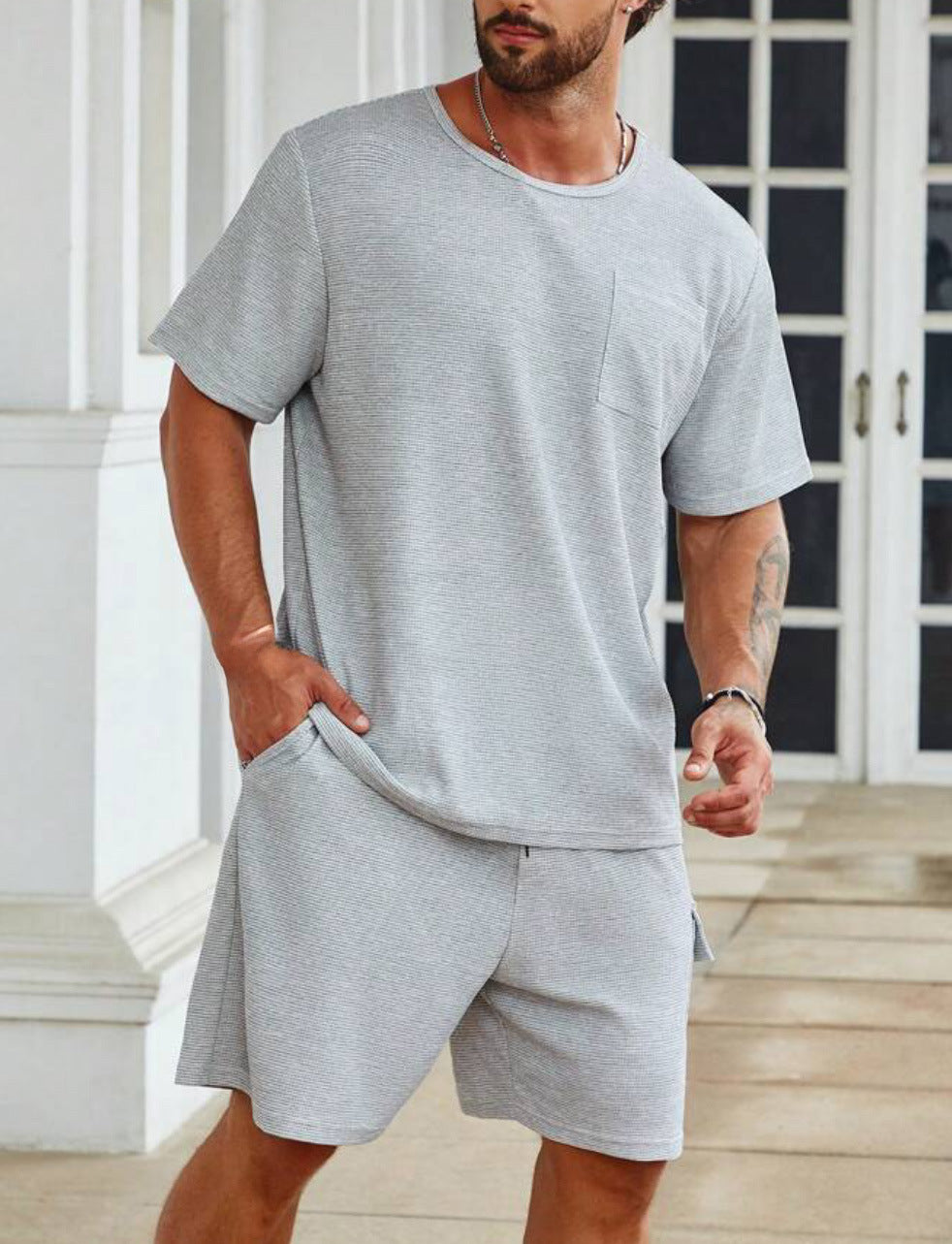 Herren lässiges Sport-Set mit praktischen Taschen und atmungsaktivem Gewebe R&B