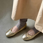 Damen Ballerinas mit schimmerndem Metallic-Obermaterial und Zierperlen R&B