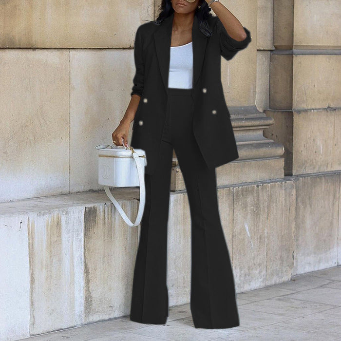 Damen elegantes Blazer-Set mit weitem Bein und Taillengürtel R&B