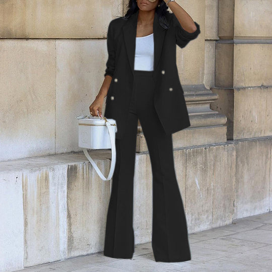 Damen elegantes Blazer-Set mit weitem Bein und Taillengürtel R&B
