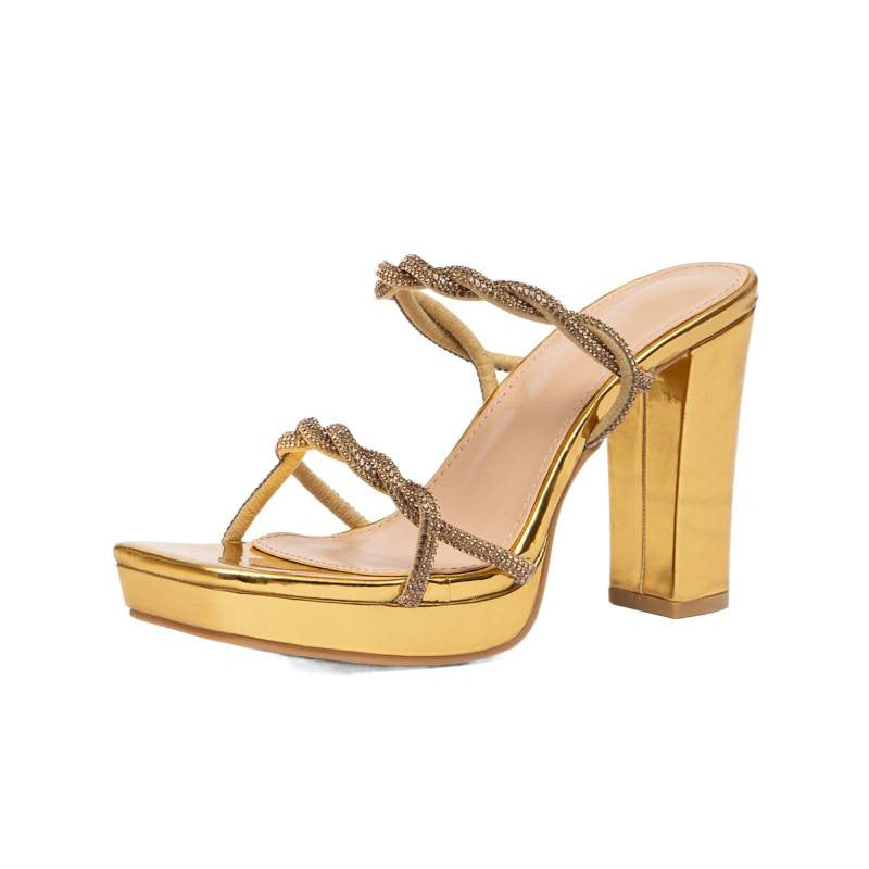 Damen Glamouröse Plateau-Sandalen mit geflochtenem Riemen und stabilem Blockabsatz R&B