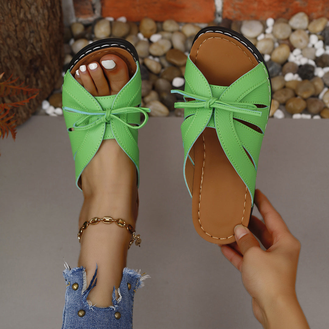 Damen Offene Sandalen mit dekorativen Schleifen und rutschfester Sohle R&B