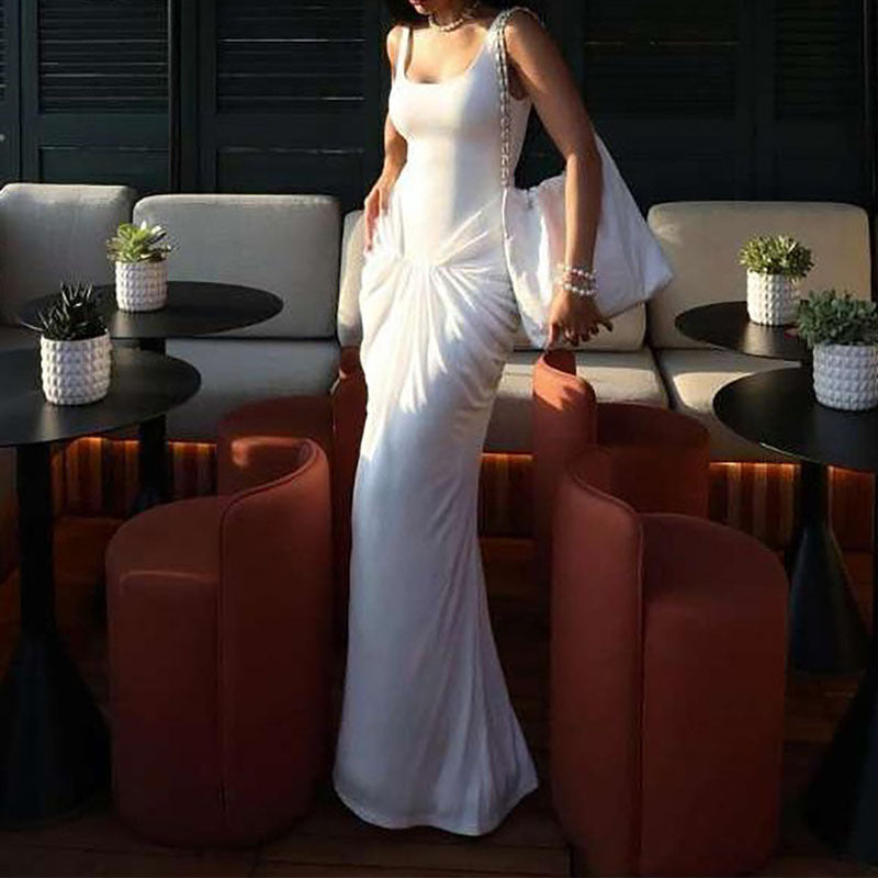 Damen Elegantes bodenlanges Kleid mit raffiniertem Drapierungseffekt R&B