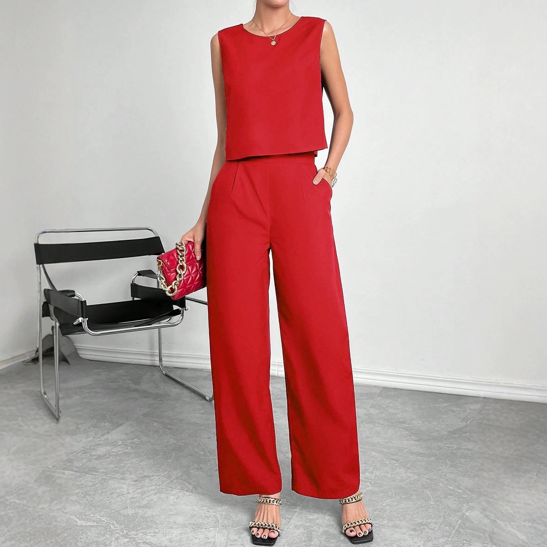 Damen Zweiteiler Set mit modernem Oberteil und weitem Hose R&B