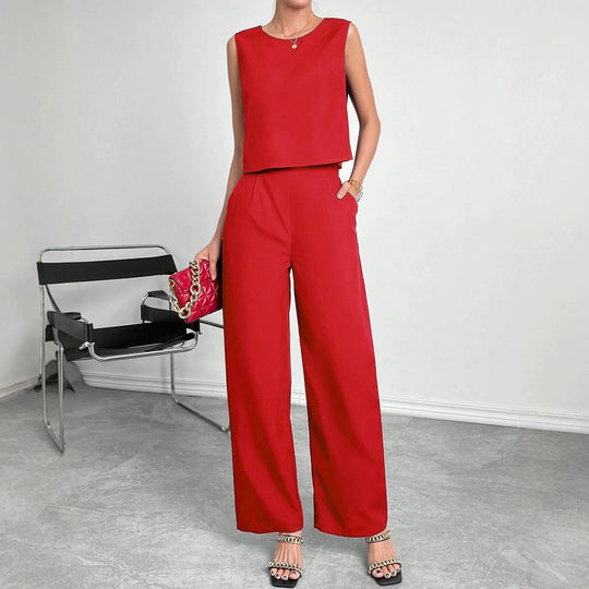 Damen Zweiteiler Set mit modernem Oberteil und weitem Hose R&B