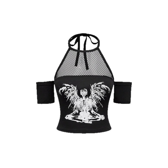 Damen Trendiges Crop-Top mit Netzdetails und originellem Grafiklitz R&B
