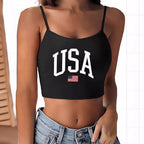 Damen Crop-Top mit motivierendem Statementdruck und feinen Spaghettiträgern R&B