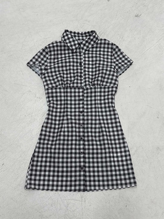 Damen Hemdblusenkleid im klassischen Karomuster mit tailliertem Schnitt und kurzen Ärmeln R&B