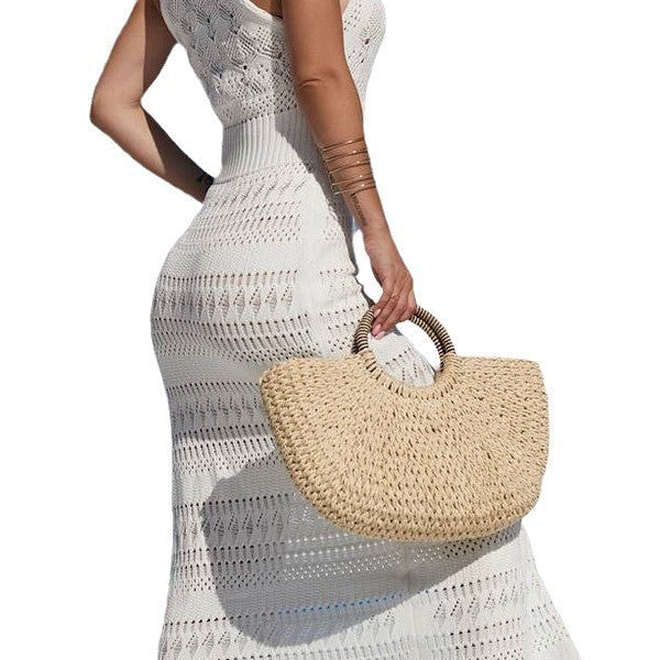 Damen Häkel-Maxikleid mit seitlichem Schlitz R&B