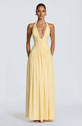 Damen Elegantes Maxikleid mit halterlosem Ausschnitt und raffiniertem Faltenwurf EB