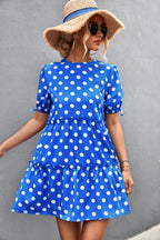 Damen Freizeitkleid mit voluminösen Rüschendetails und Polka-Dots R&B