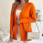 Damen Langer Strickcardigan mit feinen Rippdetails und lässigem Schnitt