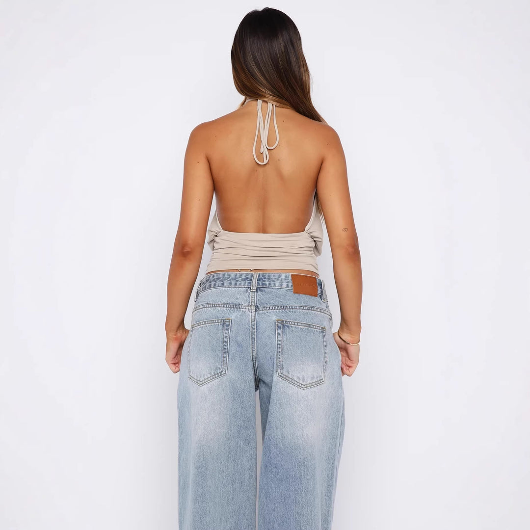 Damen Elegantes Halterneck-Top mit raffiniertem Ausschnitt und dekorativem Ringdetail R&B