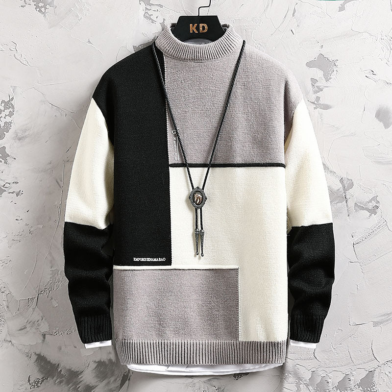Herren hochwertiger Rollkragenpullover mit modernem geometrischem Design R&B