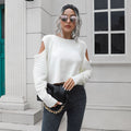 Damen Cropped Pullover mit offener Schulter und Rippstrickmuster R&B