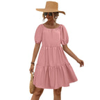 Damen Freizeitkleid mit voluminösen Puffärmeln und schwingendem Rock R&B
