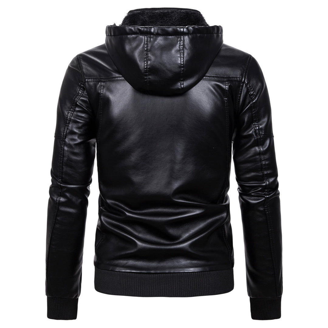 Herren Kunstlederjacke mit Kapuze und Fleece-Futter R&B