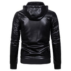Herren Kunstlederjacke mit Kapuze und Fleece-Futter