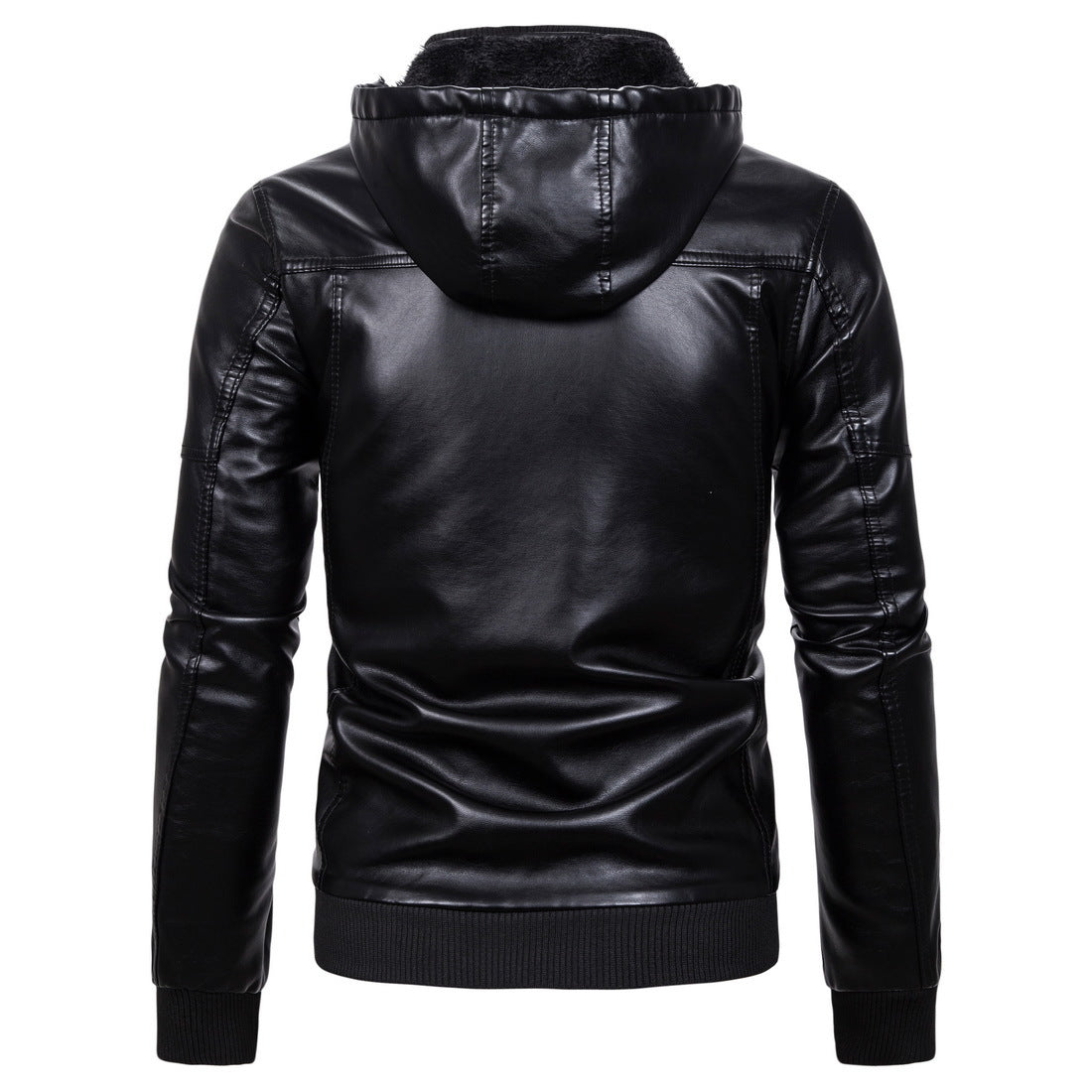 Herren Kunstlederjacke mit Kapuze und Fleece-Futter