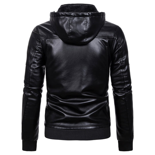 Herren Kunstlederjacke mit Kapuze und Fleece-Futter R&B
