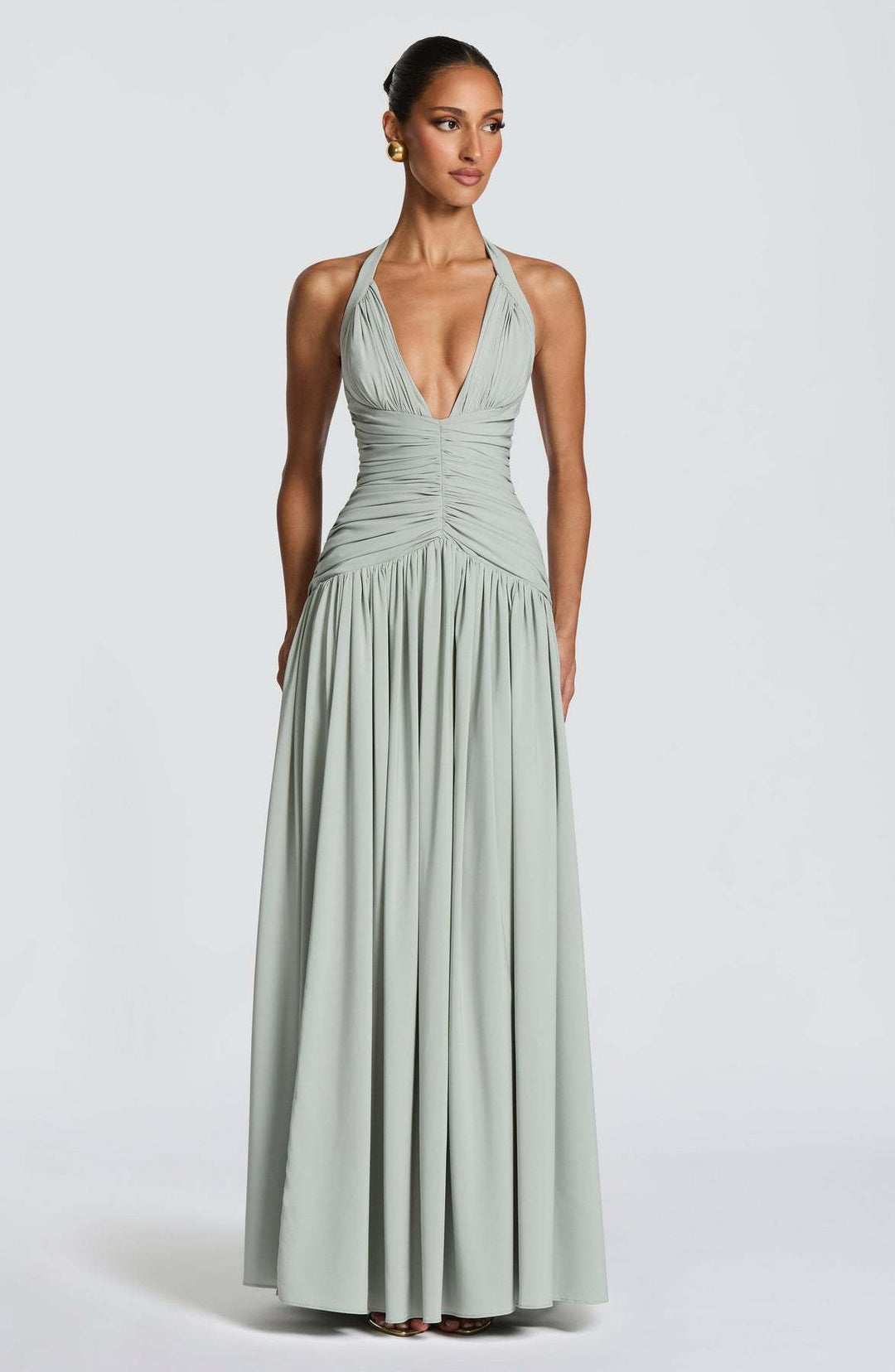Damen Elegantes Maxikleid mit halterlosem Ausschnitt und raffiniertem Faltenwurf R&B