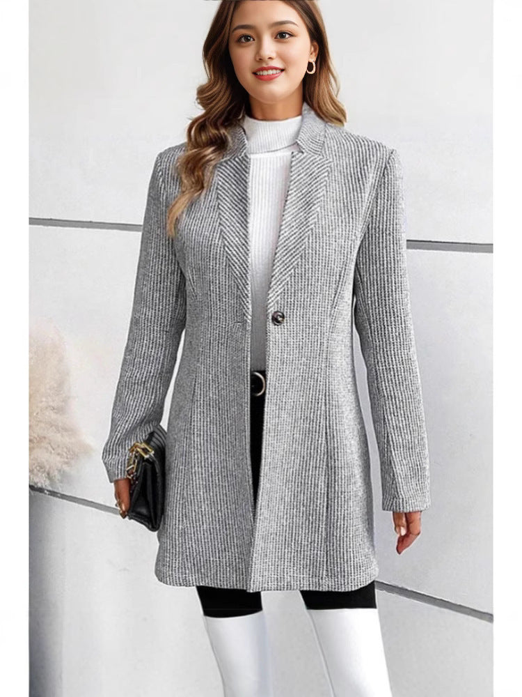 Damen eleganter Strickblazer mit Reverskragen und subtiler Rippstruktur R&B