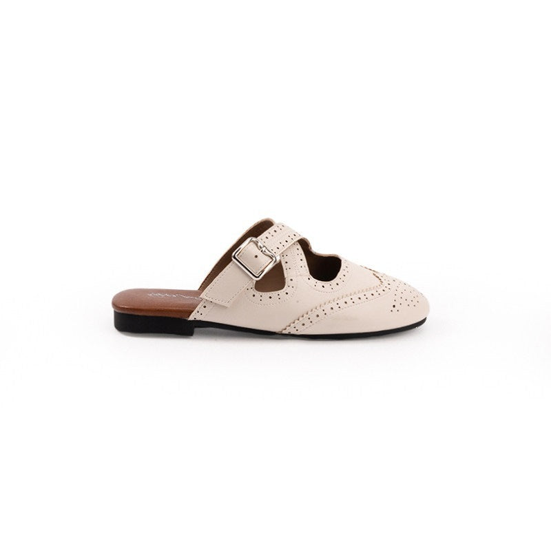 Damen offene Mules mit modischem Riemen und eleganter Perforation R&B