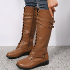 Damen Schnürstiefel mit modischem Riemendesign und robustem Profil R&B