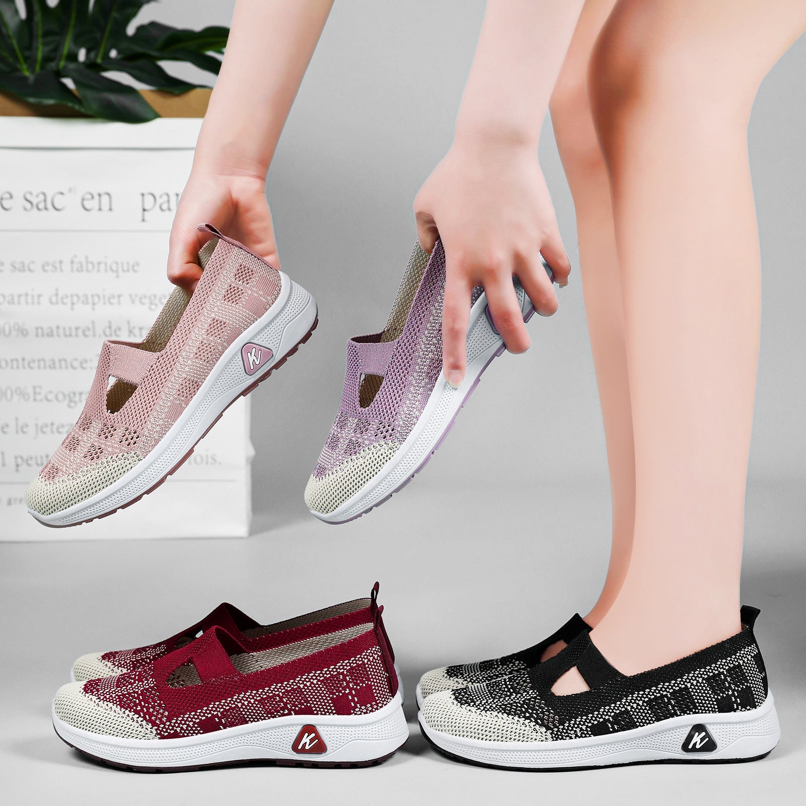 Damen Cushioned Slip-On Sneakers mit atmungsaktivem Obermaterial R&B