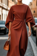 Damen Maxi-Kleid mit voluminösen Ärmeln und elegantem Drapierungsdesign R&B