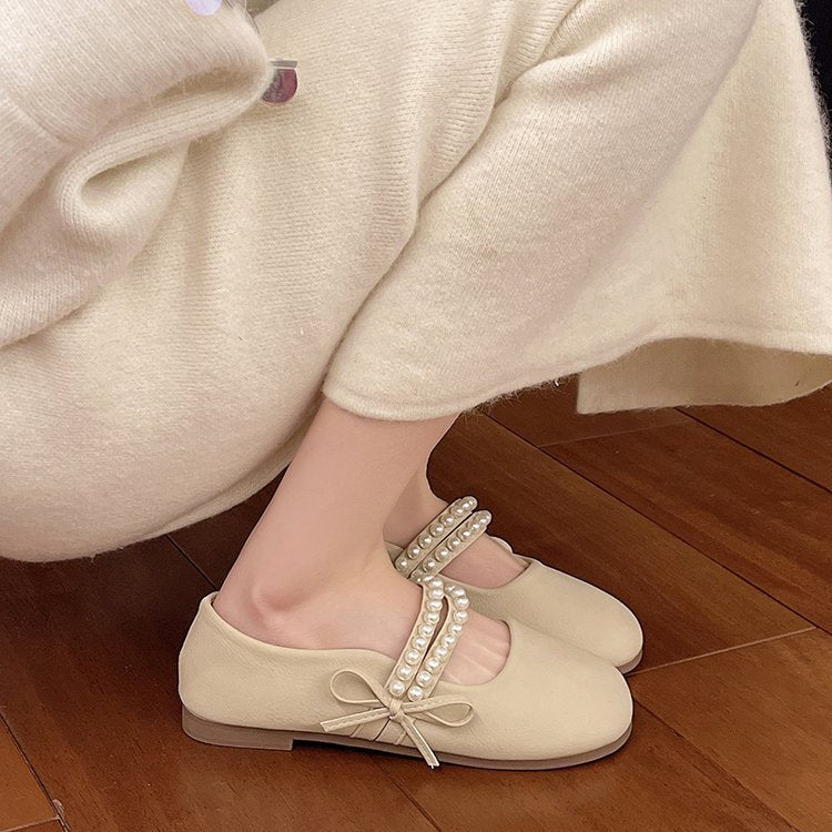 Damen elegante Ballerinas mit Perlenschmuck R&B