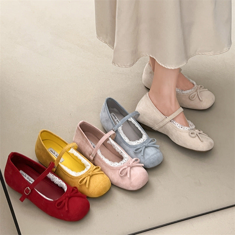 Damen elegante Ballerinas mit feiner Spitzenverzierung und praktischem Schnallenverschluss R&B