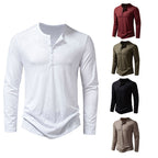 Herren Langarm-T-Shirt mit Knopfleiste und modischem Stehkragen R&B