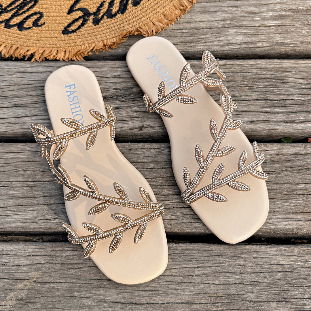 Damen Sandalen mit funkelnden Blattapplikationen und komfortabler Fußbettung R&B