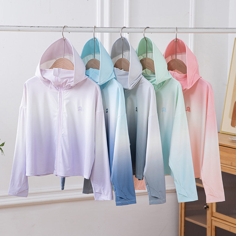 Damen nan leichte Kapuzenjacke mit UV-Schutz, schnell trocknender Sportjacke mit Reißverschluss R&B
