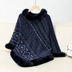 Damen modischer Poncho mit dekorativem Kunstfellkragen