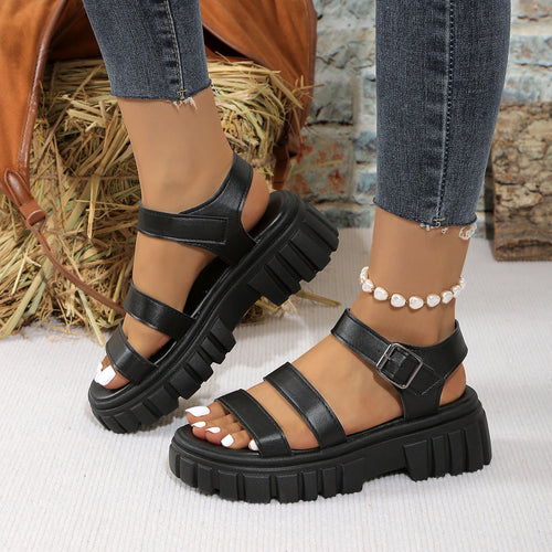 Damen Komfortable Plateau-Sandalen mit verstellbarem Riemen und rutschfester Sohle R&B