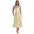 Damen Midi-Kleid mit elegantem Blumenmuster und zartem Taillenzug R&B