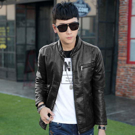 Herren trendige Kunstlederjacke mit feinen Steppdetails R&B
